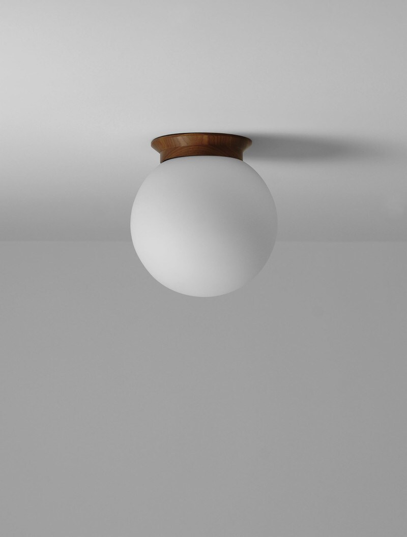 Flush Globe 10" shown in Black Walnut, Matte White Globe